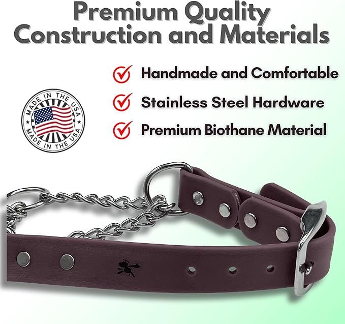 Martingale Collar for Dogs, Biothane, Stainless Steel Hardware, No Pull, Made in The USA, Professional Grade, XXS, Brown