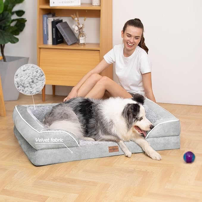 Comfort Expression Small Dog Beds Waterproof Orthopedic Foam Sofa Beds for Small Dogs Comfy Pet Bed with Washable Removable Cover & Non-Slip Bottom(XX-Small,Grey White)