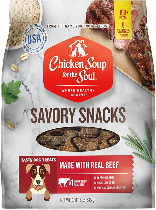 Chicken Soup for the Soul Pet Food Savory Snacks Dog Treats, Beef, 16 Ounce Bag