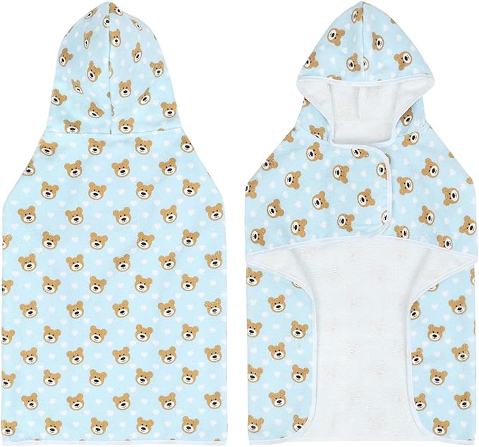 HDE Dog Bathrobe Super Absorbent Quick Drying Towel with Hood for All Dog Breeds Sizes S-XXL - Teddy Bears - M