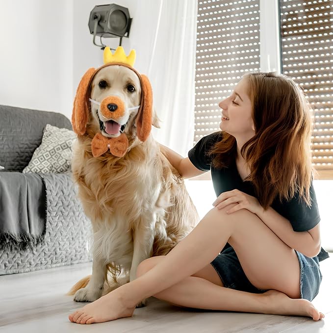 Kisangel Dog Costume Accessories Set - Adjustable Dog Ears Headband, Tail, Paw Gloves for Cosplay, Party, Birthday, and Holiday Events