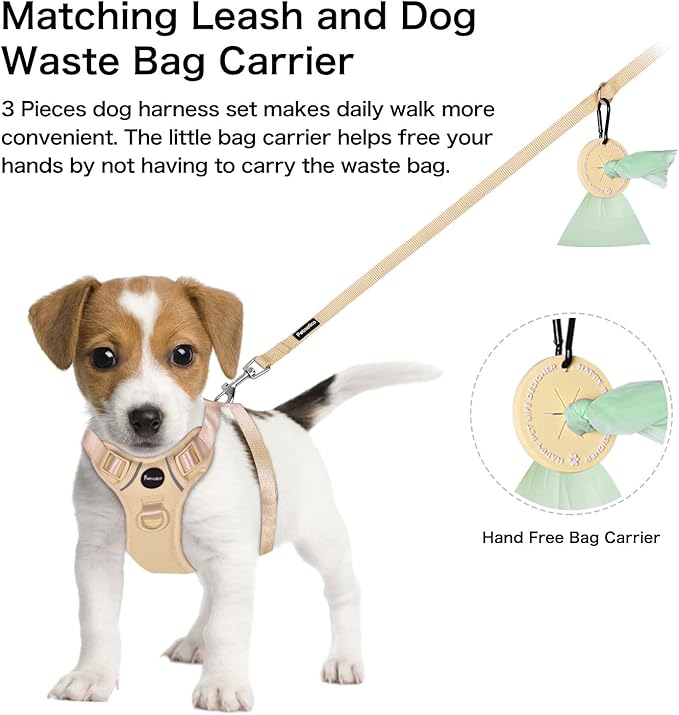 Petmolico Dog Harness for Small Dogs, Cute Harness Vest with Two Leash Clips and Soft Handle, Reflective Easy Walk Puppy Vest - Camel, Medium