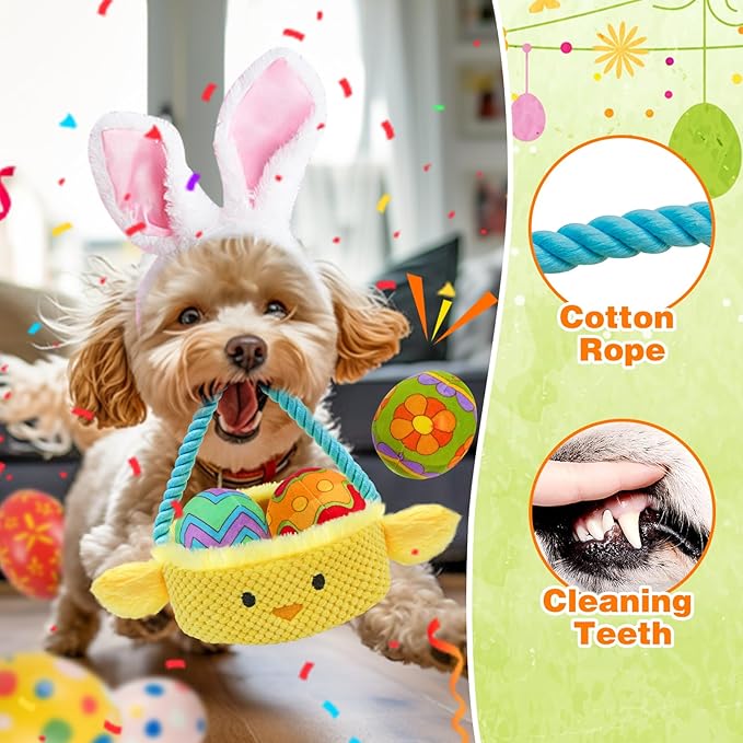 Easter Dog Toys, Easter Basket Hide and Seek Dog Toy, Squeaky Interactive Puzzle Dog Toys Built-in Crinkle Paper for Boredom and Stimulation, Easter Dog Gifts for Small and Medium Dogs