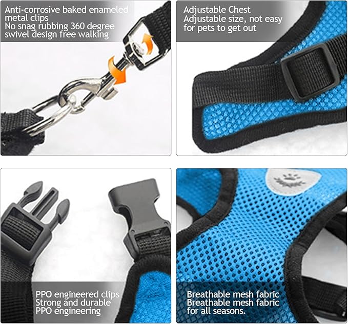 shudyear Dog Walking Chest Harness and Leash, Anti-Escape Adjustable Soft Mesh Dog Leash and Harness Set for Small Dog and Puppies, Vest for Medium Sized Dogs (Sky Blue, XL)
