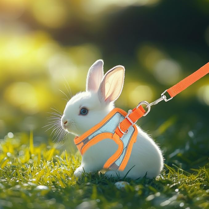 Adjustable Rabbit Harness and Leash Set Double Buckle with Reflective Strips Soft Bunny Breathable Vest Harness for Kitten Ferret Pig Puppy Small Animal Walking Accessories