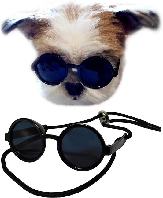 G016 Small Breed Dog up to 15lbs Pet Cat Round Tiny Sunglasses (Black)