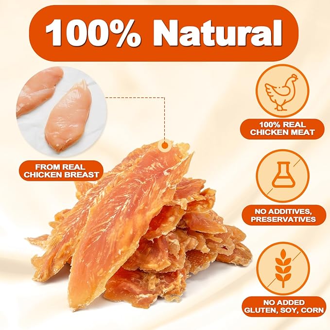 Amzey Chicken Jerky Dog Treats 24 OZ, 4 Resealable Bags, Real Chicken, Grain Free High Protein, Dental Health Support Dog Snacks, for Large & Small Dogs, Canine Chews