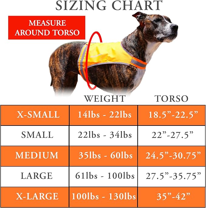 Lite Dog Vest. Coverage to Mid Back. Reflective Hi Visibility Blaze Orange Fluorescent Fabric Helps to Keep Them in Sight and Safe On and Off Leash. X-Small