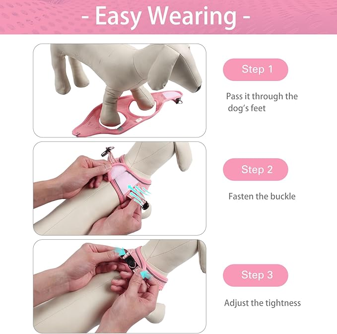 Dog Harness for Small Dogs and Leash Set, Honeycomb Grid, Reflective Lightweight Harness & Anti-Twist Pet Lead (Multi Color, Size: XS-S-M) (S, Pink)