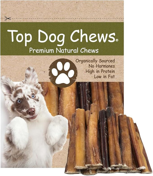 Top Dog Chews - Thick 6 Inch Bully Sticks, 100% Natural Beef, Free Range, Grass Fed, High Protein, Supports Dental Health & Easily Digestible, Dog Treat, (6", 12 Pack)