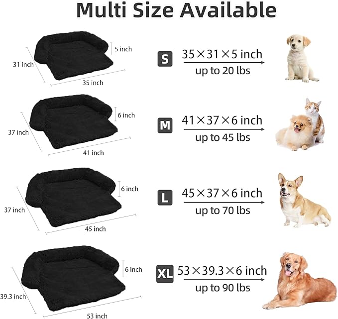 Calming Dog Bed Fluffy Plush Dog Mat for Furniture Protector with Removable Washable Cover for Large Medium Small Dogs and Cats (Extra Large (53x39.3x6), Black)