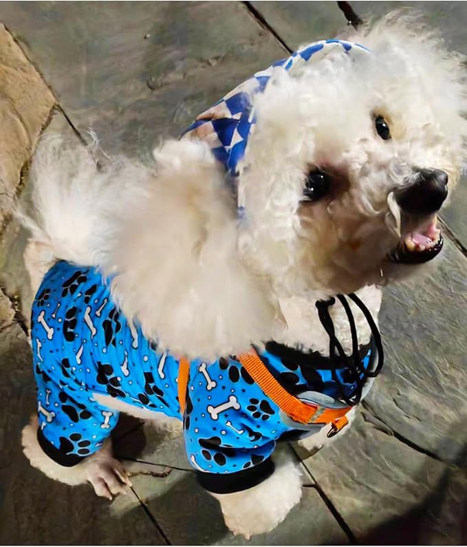 PET SHOW 4 Pack Small Dog Pajamas Paw Bone Patterns Cute Clothes for Medium Dogs Soft Stretchy PJs 4 Legged Jumpsuit Puppy Cats Onesies Outfits with Sleeve Dachshund Doggies Girl Boy (Large)