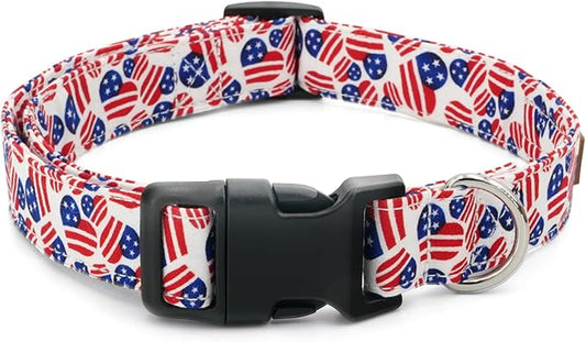 Tunkoo American Flag Dog Collar, Cute Adjustable Heart Collar for Boy and Girl Dogs Strong Plastic Buckle - for Small Medium Large Pets, L