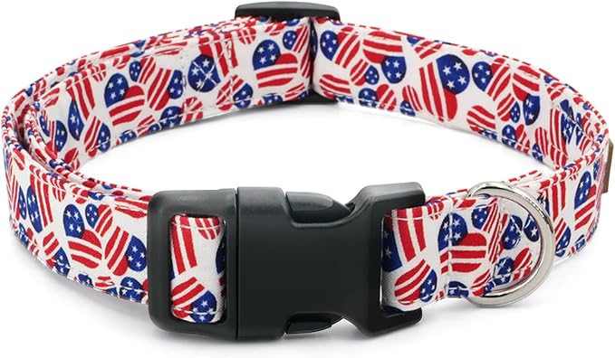 Tunkoo American Flag Dog Collar, Cute Adjustable Heart Collar for Boy and Girl Dogs Strong Plastic Buckle - for Small Medium Large Pets, S