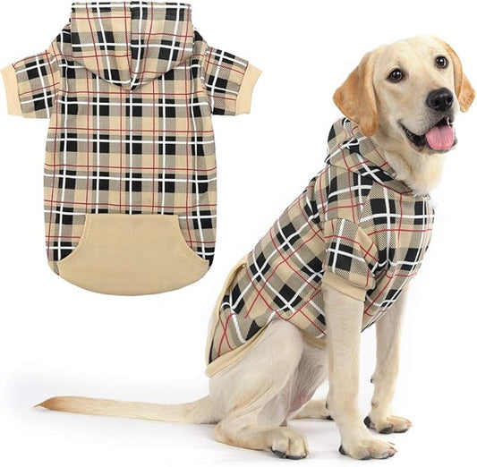 EXPAWLORER Plaid Dog Hoodie - British Style Warm Dog Sweater Shirt with Leash Hole,Pitbull Clothes Outfits,Winter Coat Apparel for All Breeds Puppy Girl Boy-Cat Apparel