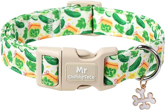 Pickle Cotton Dog Collar, Cute Summer Pickle Pattern Dog Collars, Soft Plastic Buckle Puppy Collar for Small Medium Large Dog