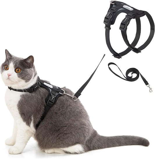 Cat Harness and Leash Set for Walking Lightweight Escape Proof Kitten Vest Harness Soft Fit for Cat Puppy Rabbits Easy Control (Grey Black, M(Chest:12.5''-19'', Neck:8''-12''))