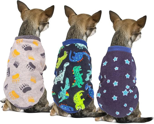 3 Pieces Dog Sweater Winter Dog Clothes Warm Pet Sweater Cute Dinosaur Patterns Thick Doggie Clothes Coat Fleece Puppy Sweaters for Small Dogs Boy for Chihuahua,French Bulldog,Medium