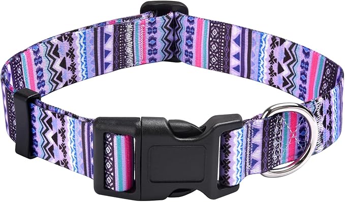 Dog Collar with Bohemia Floral Tribal Geometric Patterns - Soft Ethnic Style Collar Adjustable for Small Medium Large Dogs(Purple Bohemia,M)