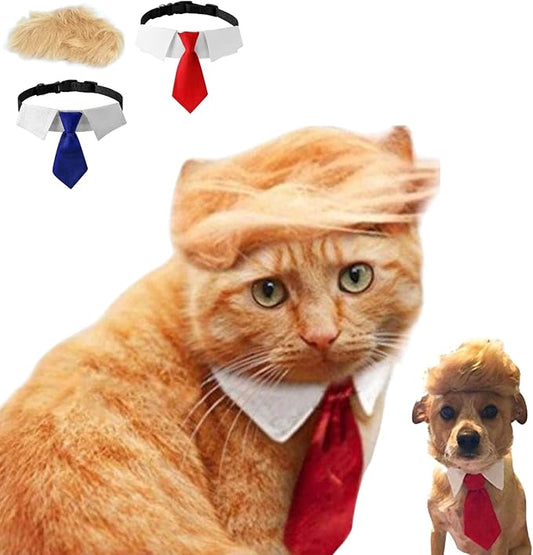 Pet Cat/Dog Blonde Wig with Tie - Iconic and Playful Toupee Hat, Cosplay Dress Up Clothing Costume Halloween Accessories (Red&Blue, M)