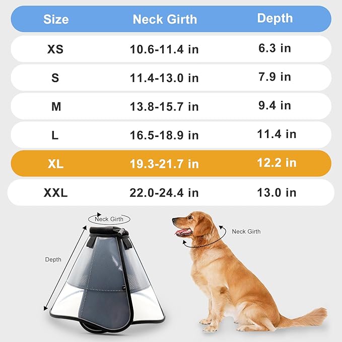 Soft Dog Cone for Dogs After Surgery, Breathable Pet Recovery Collar for Large Medium Dogs, Adjustable Dog Cone Collar, Elizabethan Collar (XL, Black)