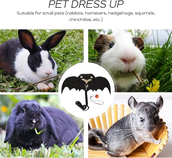 Halloween Bunny Harness with Pulling Wings Apparel Small Animal Chest Strap Guinea Pig Harness and Leash Walking Training Traction Rope Hamster Vest Harness