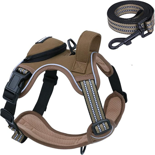No Pull Dog Harness for Small Dogs, Adjustable No Choke Pet Vest with Dog Leash Fit Smart Reflective Pet Walking Harness for Training Easy Control Soft Handle Brown S