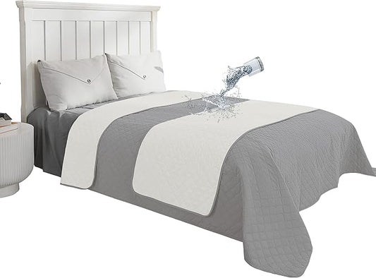 Easy-Going 100% Waterproof Dog Bed Cover Reversible Leak Proof Couch Cover Washable Sofa Cover Furniture Protector Blanket for Pets Kids Children Dog Cat (82x86 Inch, Light Gray/Ivory)