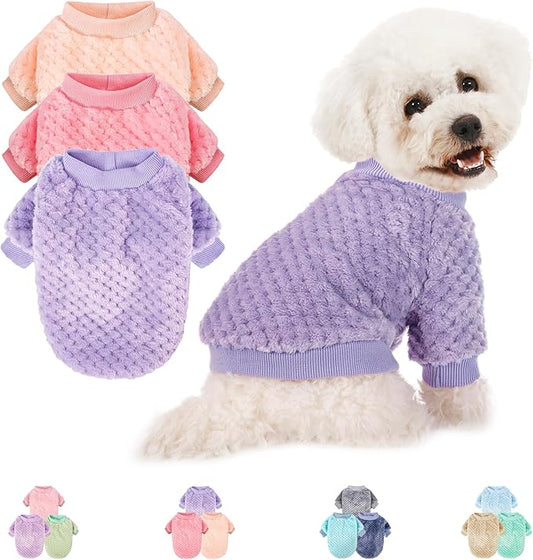 POMIU Dog Sweater, Dog Sweaters for Small Medium Dogs or Cat, Warm Soft Flannel Pet Clothes for Dogs Girl or Boy, Dog Shirt Coat Jacket (Peach+Purple+Rose, Small)