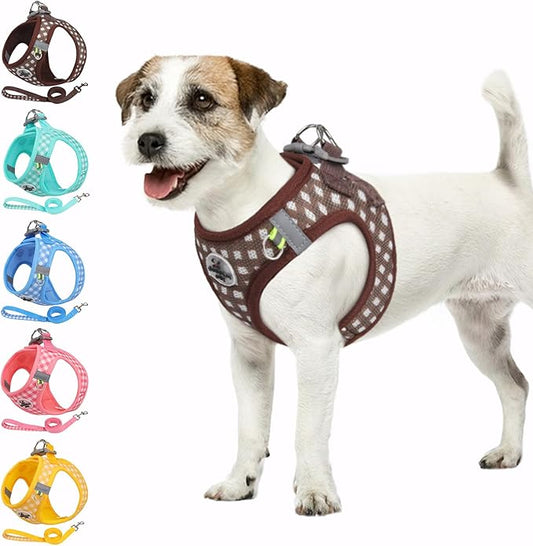 Gyuzh Dog Harness and Leash Set,Soft Mesh Breathable Small Dog Harness,Reflective Adjustable Puppy Harness,No Pull Pet Harness for Small Dogs and Cats