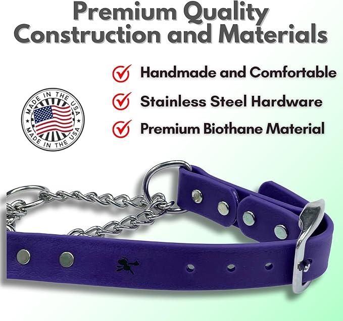 Martingale Collar for Dogs, Biothane, Stainless Steel Hardware, No Pull, Made in The USA, Professional Grade, Medium, Purple