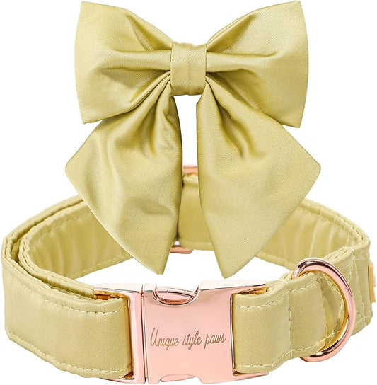 Unique Style Paws Silk Yellow Color Adjustable Durable Wedding Bow Tie Collar for Medium Dogs