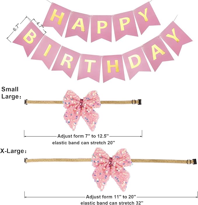 ADOGGYGO Dog Birthday Hat Bandana Girl - Puppy Birthday Party Supplies - Pink Tutu Hat Scarf Bow Banner Set for Medium Large Dogs (Large)