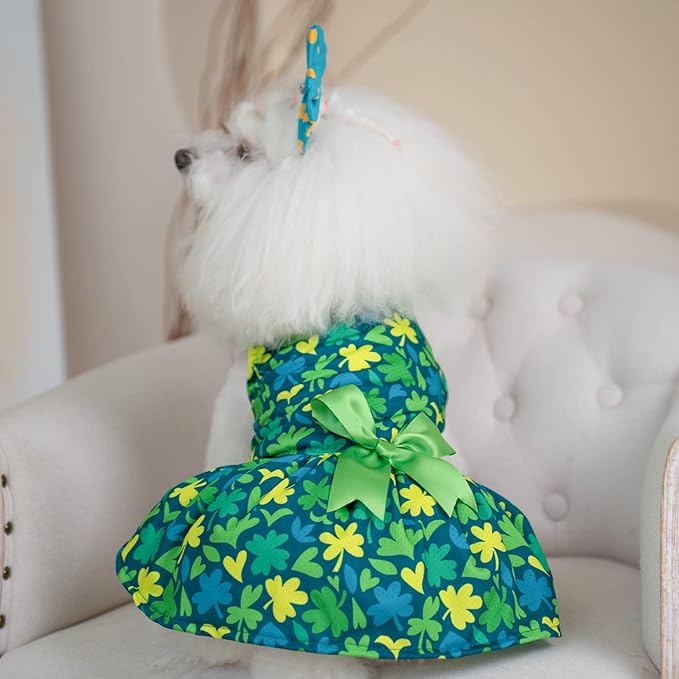 CuteBone Dog Mesh Dress St.Patrick's Day Puppy Sundress Pet Outfit Summer Fashion for Small Dogs Girl Cat Clothes BF07L
