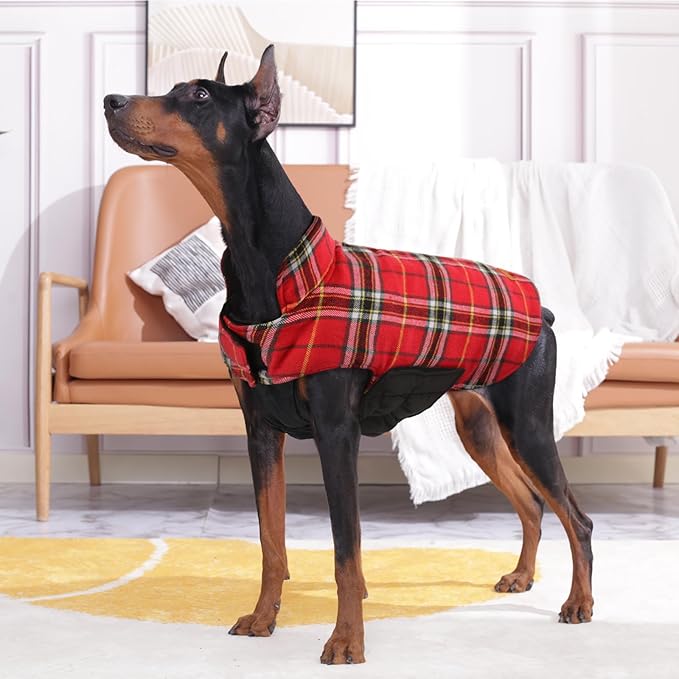 Kuoser Warm Dog Coat, Waterproof Dog Jacket for Extra Large Dogs, Adjustable Durable XL Doggie Winter Coat Reversible Cozy Puppy Cold Weather Apparel from Small to Large Breed, Bright Red XL