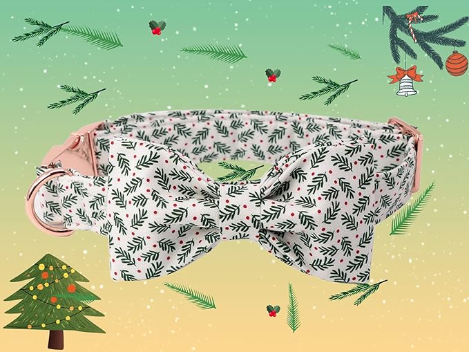 Elegant little tail Christmas Dog Collar, Pet Collar Soft with Comfy Bowtie Dog Collar Holiday Adjustable Pet Gift Collars for Small Medium Large Dogs