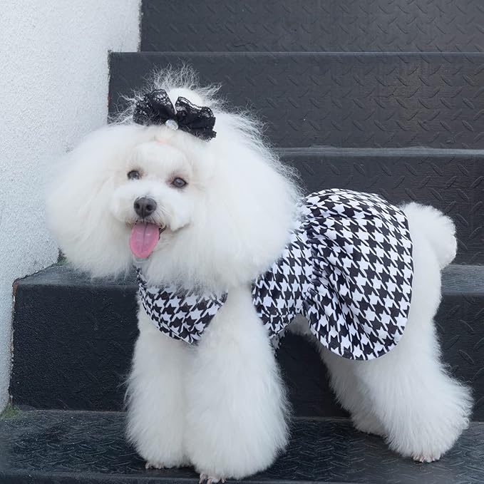CuteBone Turtleneck Dog Velvet Dress Puppy Skirt Costume Pet Clothes Cat Apparel with Bow Hair Rope for Small Dogs CVD04XXS