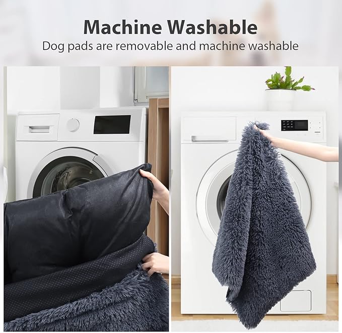 Washable Dog Bed Medium Size With Removable Cover, Super Soft Waterproof Crate Bed, Non-Slip Bottom, Fluffy Pet Bed 2921 Inch, Dark Grey
