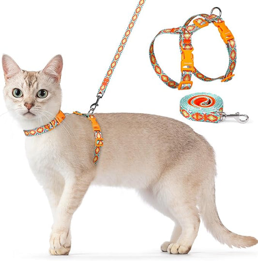 Dooradar Cat Harness and Leash, Escape Proof Adjustable Kitten Vest, Lightweight Soft Pet Straps, Easy Wearing for Small Medium Kitty Safe Walking Travel Control, Multicolor, M