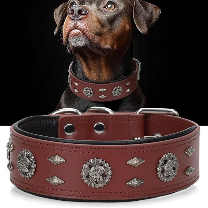 Premium Leather Dog Collar for Large Dogs - 2-Inch Wide Adjustable Soft Handmade Heavy Duty Collar for Giant Breeds, Durable & Comfortable - Brown (M)