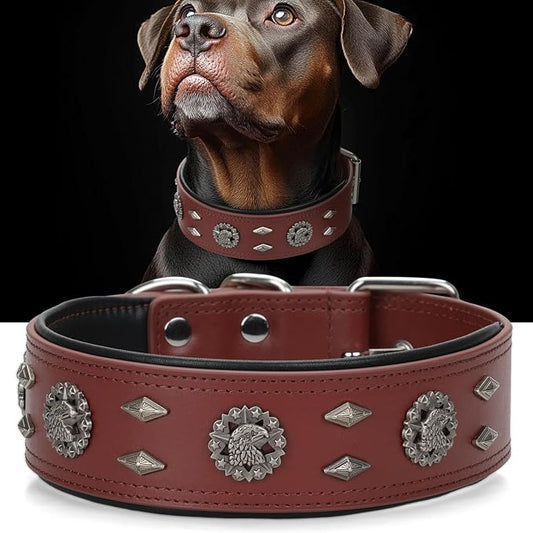 Premium Leather Dog Collar for Large Dogs - 2-Inch Wide Adjustable Soft Handmade Heavy Duty Collar for Giant Breeds, Durable & Comfortable - Brown (M)