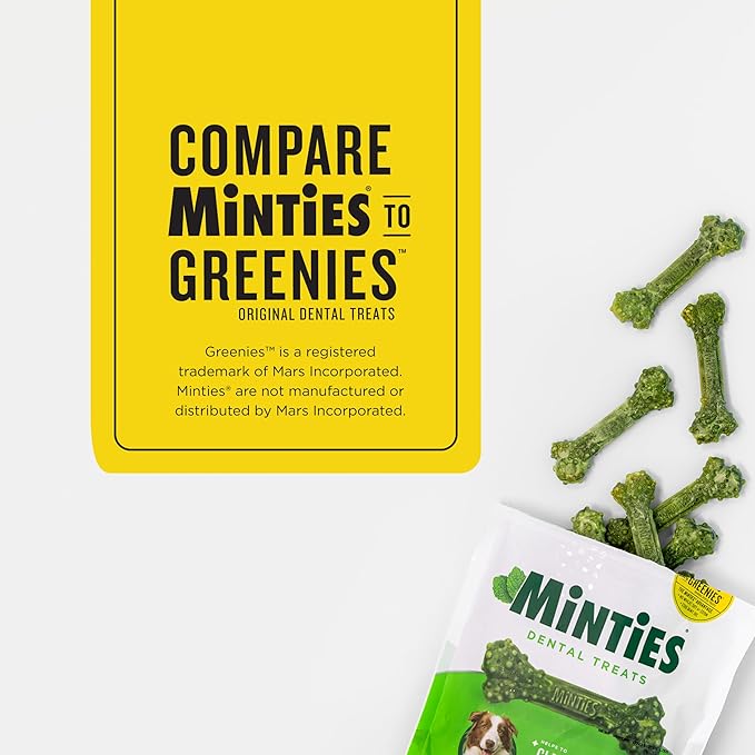 Minties Dental Chews for Dogs, 20 Count, Vet-Recommended Mint-Flavored Treats for Medium Dogs 25-50 lbs, Dental Bones Clean Teeth, Fight Bad Breath, and Removes Plaque and Tartar