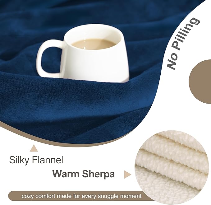 gogobunny Waterproof Bed Blanket, Reversible Sherpa Fleece Throw Blanket for Dog Puppy Cat, Furniture Cover Protects Bed Couch Sofa from Liquid Pee and Pet Fur (Navy Blue, 50x60 inches)