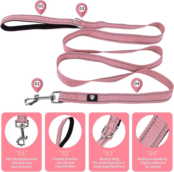 NESTROAD Reflective Dog Collar and Leash Set,Soft Neoprene Pet Collar with Quick Release Buckle,Adjustable Nylon Dog Collars for Small Medium Large Dogs(Small Collar + 5FT Leash,Pink)