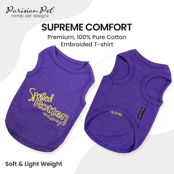 Parisian Pet Dog T-Shirt - Embroidered Spoiled Rotten Dog Clothes - 100% Cotton, Sleeveless Pet Vest - Machine Washable Shirt for Large Dogs L