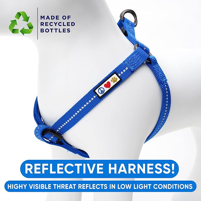 Pawtitas Recycled Dog Harness with Reflective Stitched a Puppy Harness Made from Plastic Bottles Collected from Oceans Medium Blue Ocean