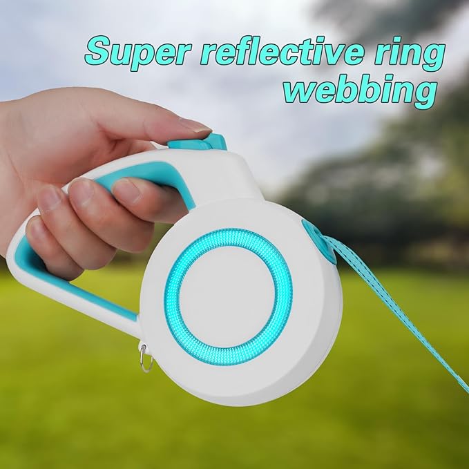 16Ft Retractable Dog Leash,Night Reflection,Light Weight Leash for Small to Dogs/Cats,Stainless SteelSpring,Strong Nylon Tape,One-Handed Brake(Blue-White)