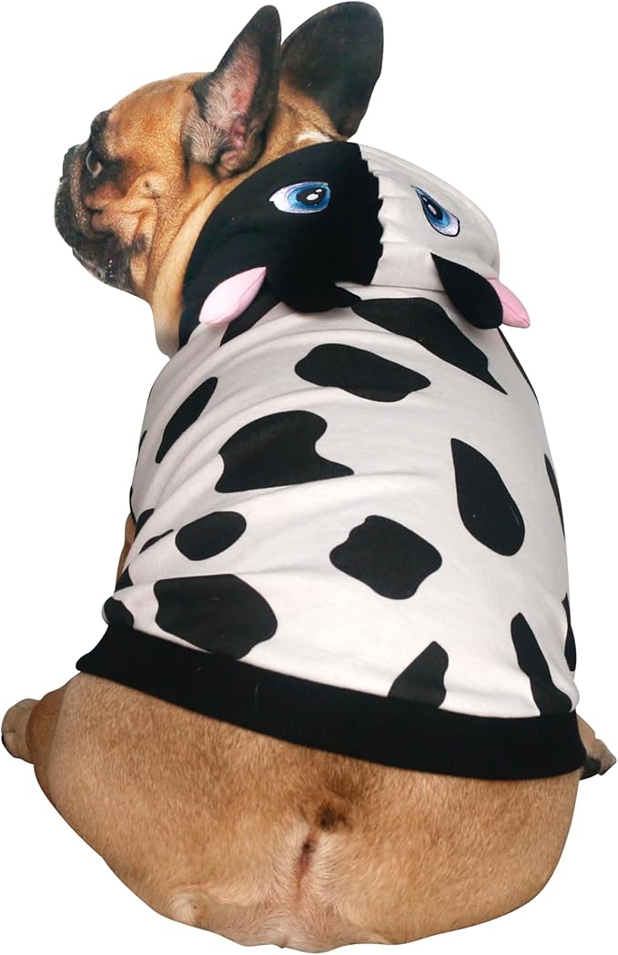 iChoue Pug Milch Cow Costumes Clothes Hoodies Shirts Vest for Medium Dogs Cold Weather Winter Coats French Bulldog Frenchie English Pitbull - White Black, Small