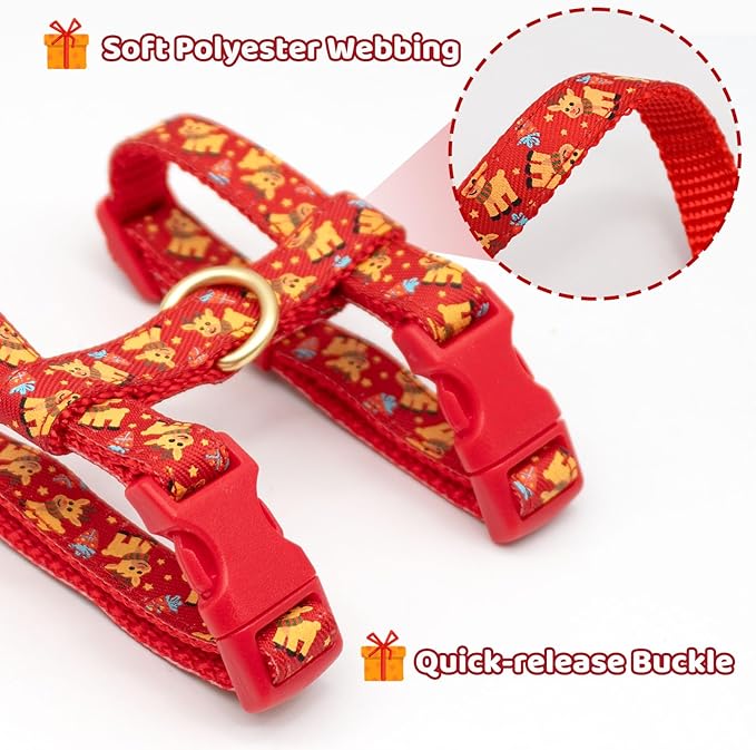 azuza Christmas Cat Harness and Leash Set for Safe Walking and Travel, Reindeer Print Cat Harness Escape Proof Lightweight Size Adjustable Soft Material for Small Large Cats