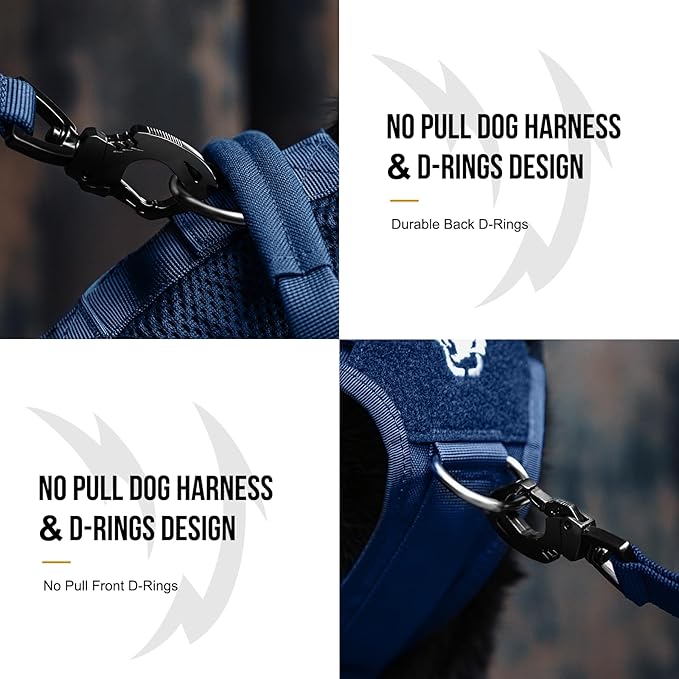 OneTigris Tactical Dog Harness for Small Medium Large Dog, Mesh Design Service Dog Vest Breathable Military Dog Molle Vests with Handles, Harness for Walking Hiking Training (Blue, S)